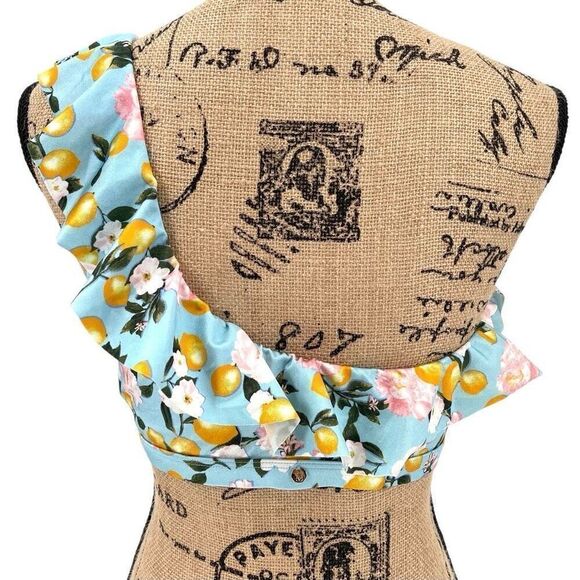 Victoria's Secret Swim Ruffle Bikini Top One Shoulder Padded Lemons Large Blue - Picture 3 of 8